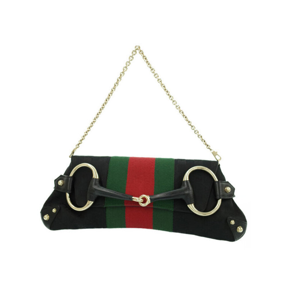 Gucci Horsebit Chain clutch black canvas signature green red Web stripe